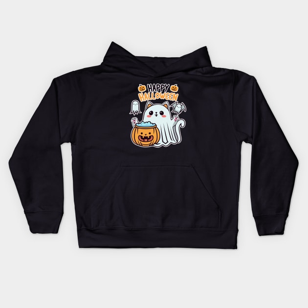 Kawaii ghost cat halloween day Kids Hoodie by fupi